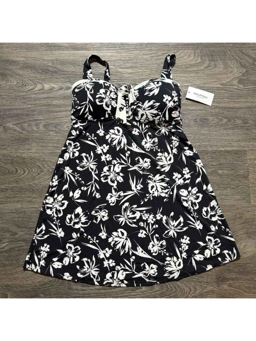 FullFitAll Floral Tankini Swimdress 14 Swim Wear Dress Draped Adjustable NEW